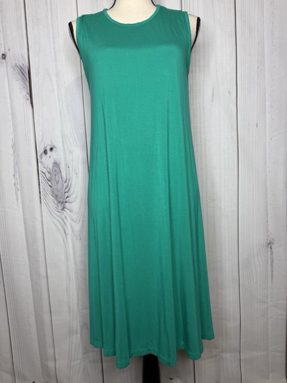 Artisan NY Teal Green Dress Sz L Rayon Knit Sleeveless Minimalist Lightweight
